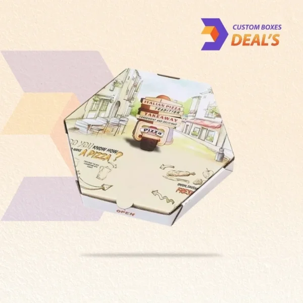 Unique custom hexagonal pizza box for creative pizza packaging