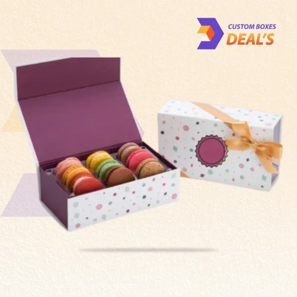 Custom luxury macaron boxes with elegant gold accents