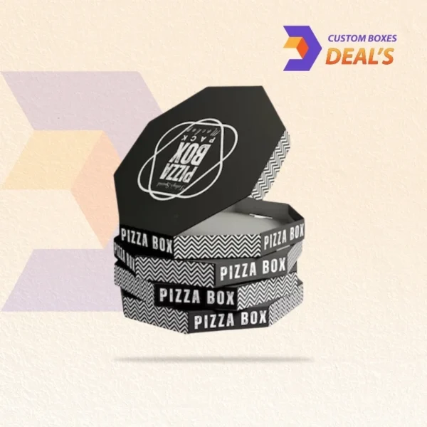 Printed hexagonal pizza box with logo for brand presentation