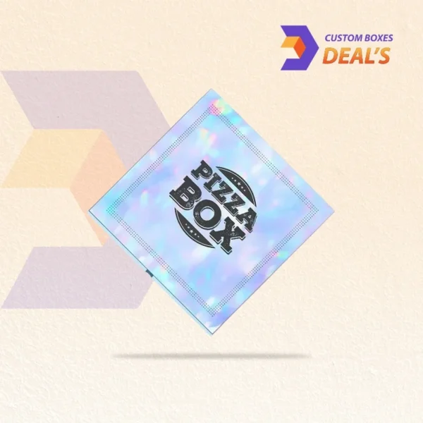 Eye-catching holographic pizza box with rainbow reflection for premium branding