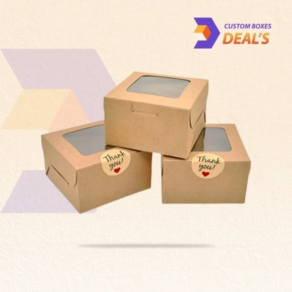 Rustic brown cardboard bakery box with window for baked goods