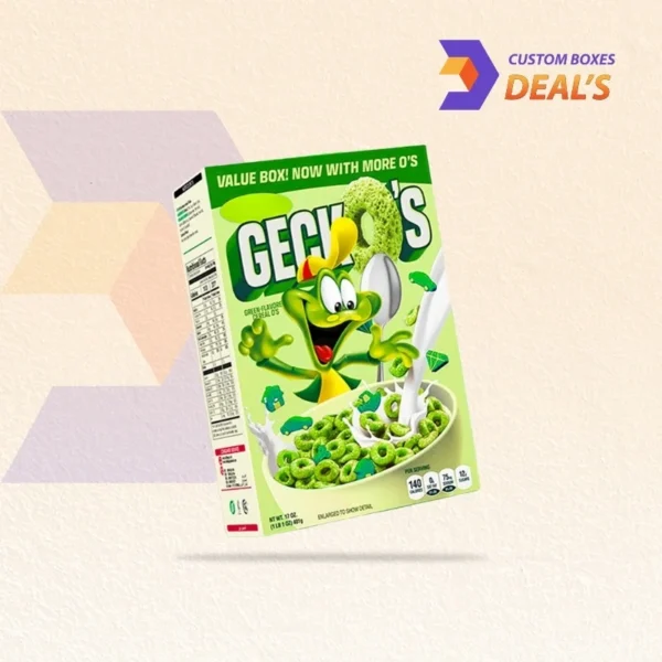 children’s breakfast cereal box featuring friendly frog mascot