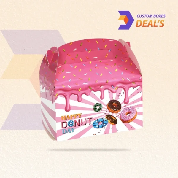custom pink donut box packaging with printed bakery logo