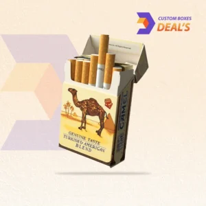 close-up of camel cigarette box typography and graphics