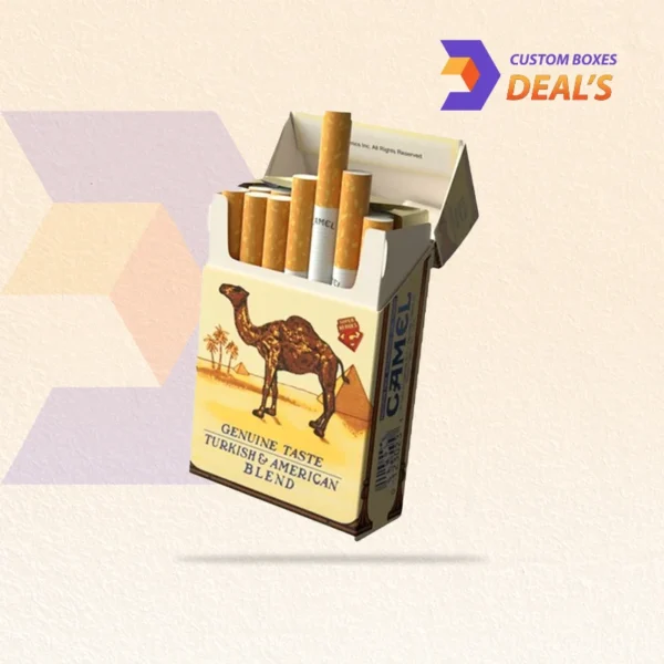 close-up of camel cigarette box typography and graphics