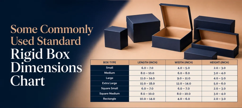 Some Commonly Used Standard Rigid Box Dimensions Chart