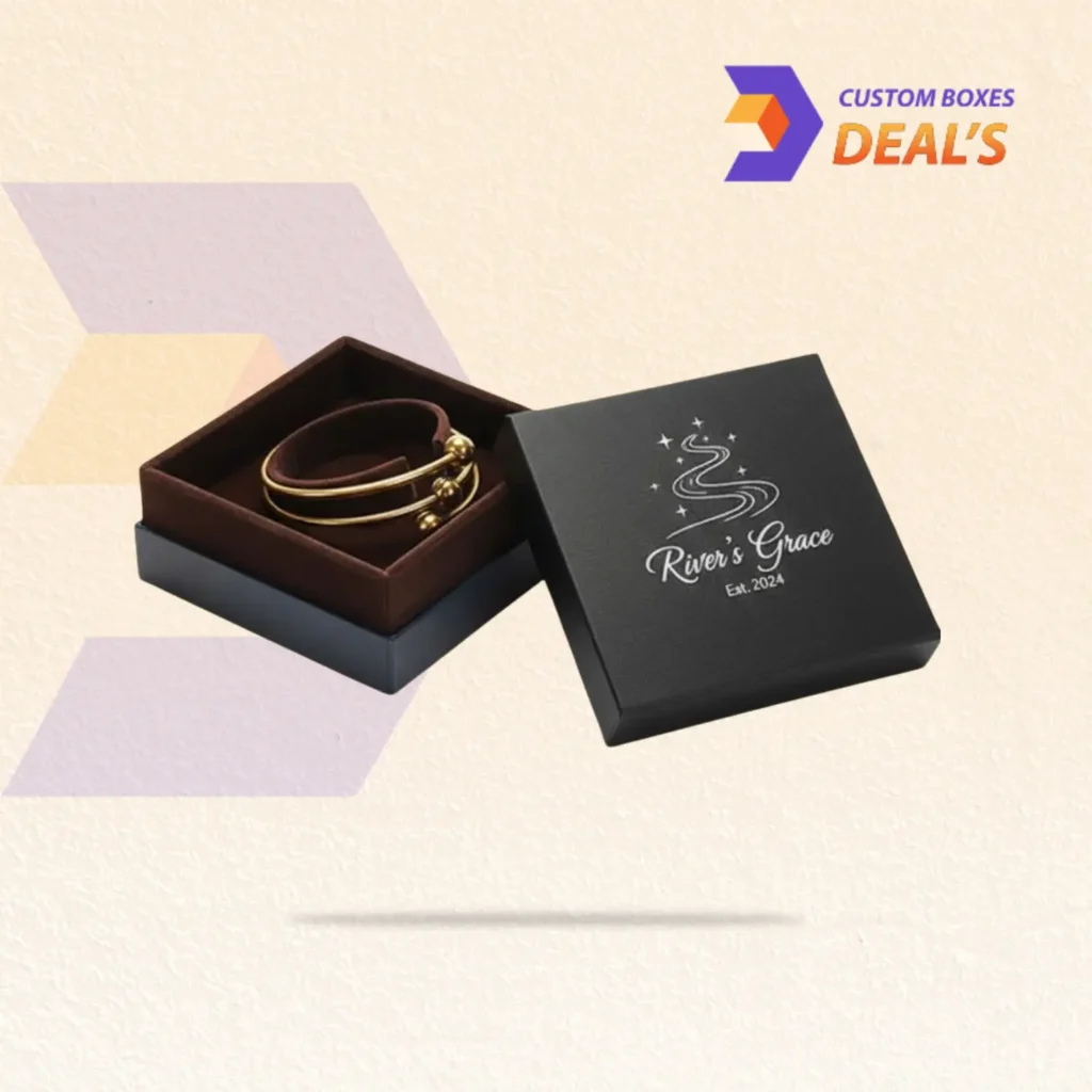 Personalized bangle packaging with custom logo and printed brand artwork