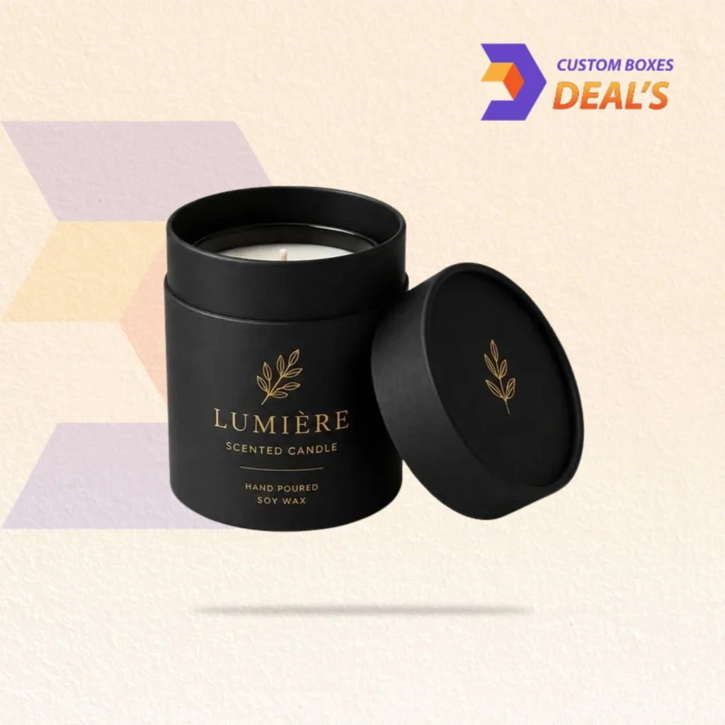 Black paper candle tube with custom logo printing for bold retail presentation