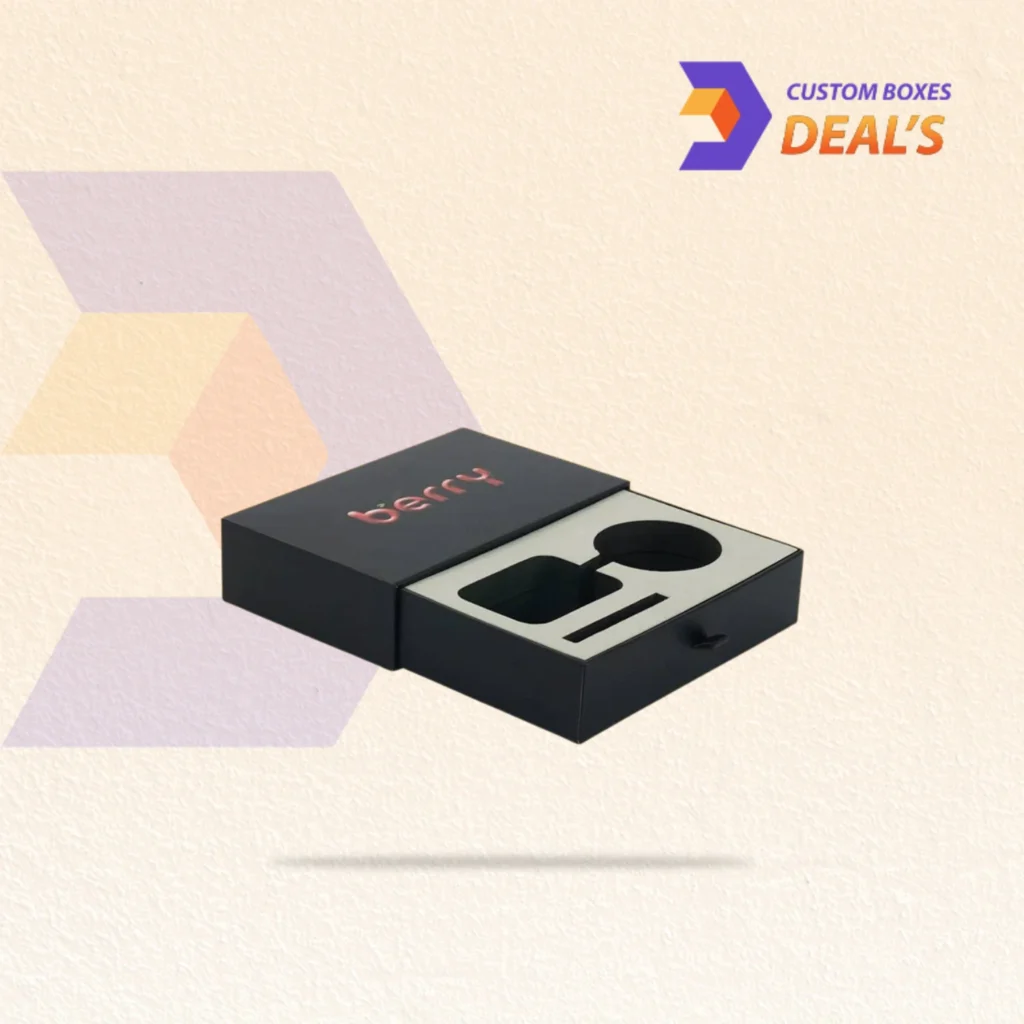 Black presentation box with a fitted foam insert for secure product display