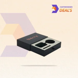 Black presentation box with a fitted foam insert for secure product display