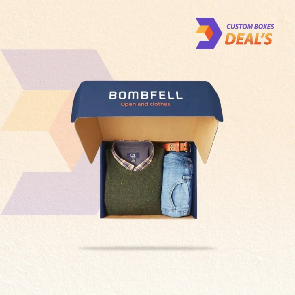Custom printed garment boxes designed to showcase clothing products with attractive branding and premium packaging quality.