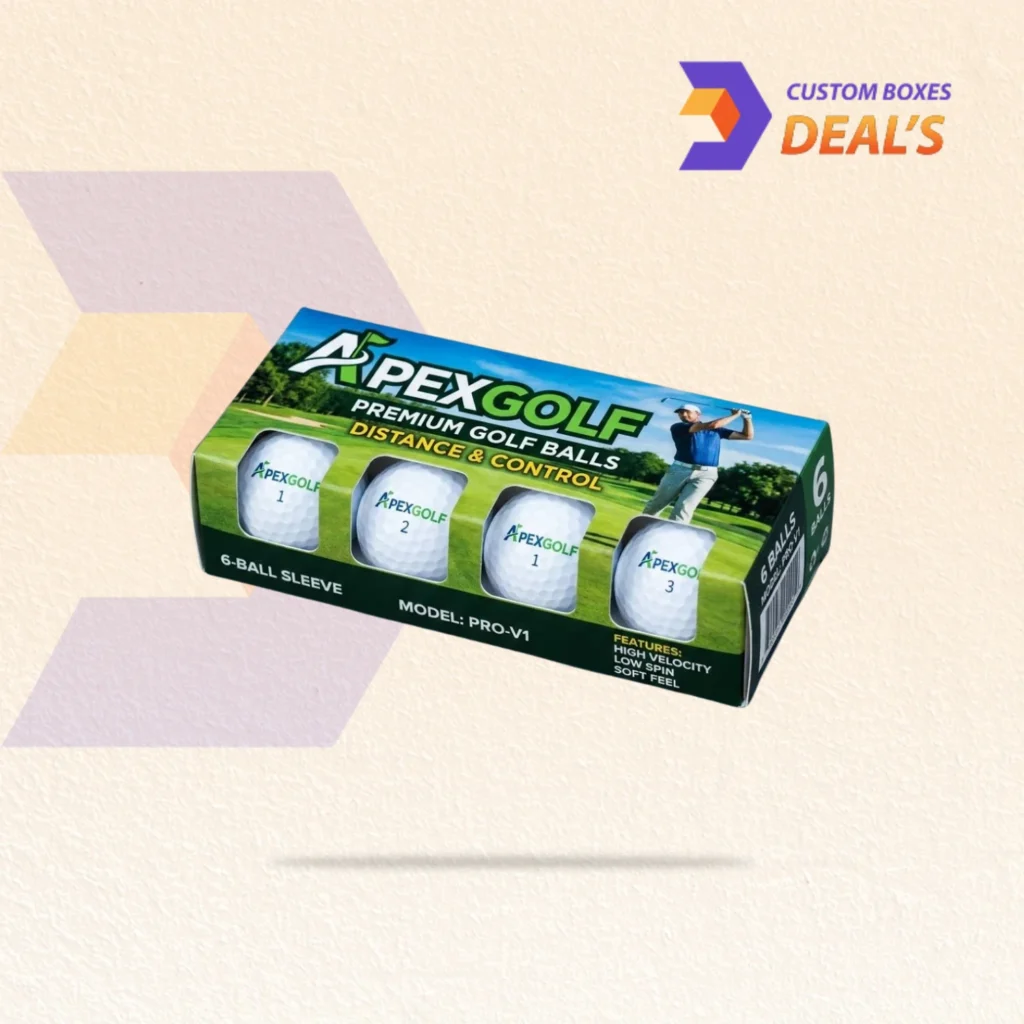 Custom golf ball sleeve boxes with branded printing for sporting goods and golf retailers