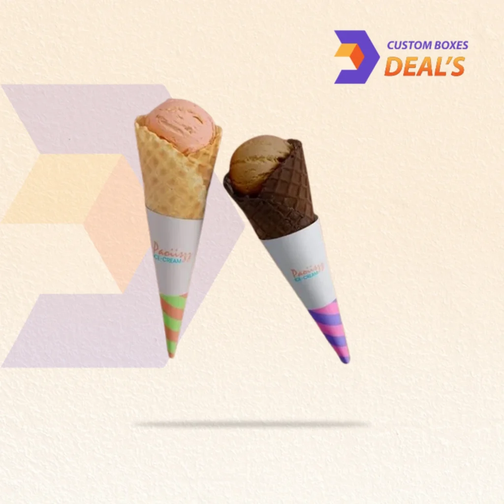 Custom paper ice cream cone sleeve with branded printing for dessert shops