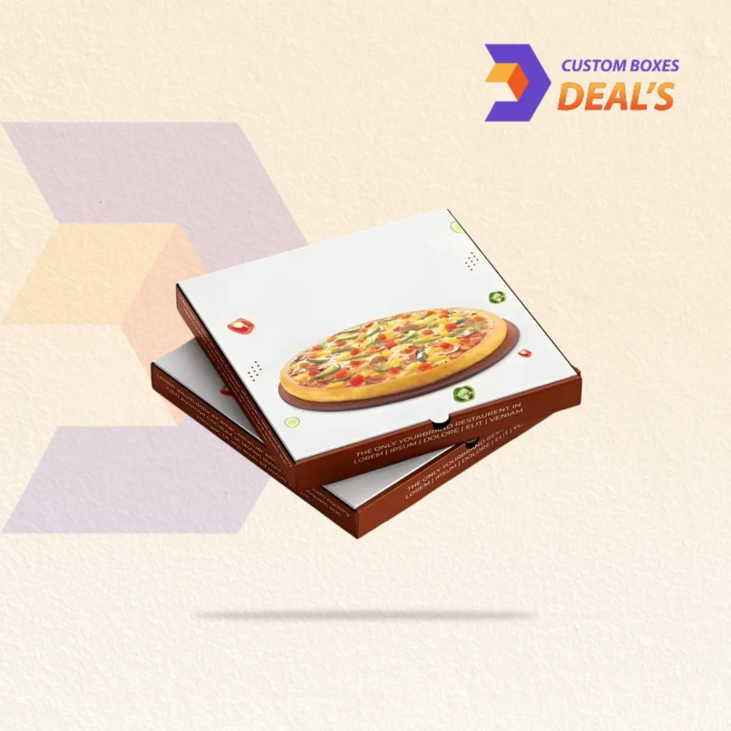 custom branded pizza boxes designed to promote pizzerias during food delivery