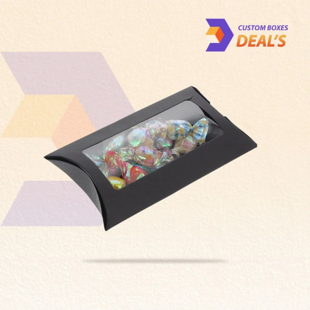 Candy pillow boxes designed for sweets, chocolates, party favors, and retail gift packaging
