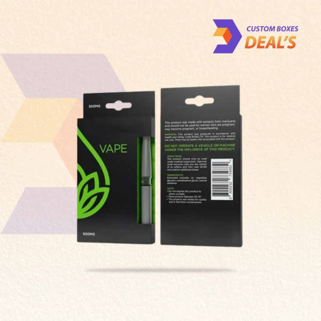 Cannabis vape packaging box with child-resistant closure and custom brand printing