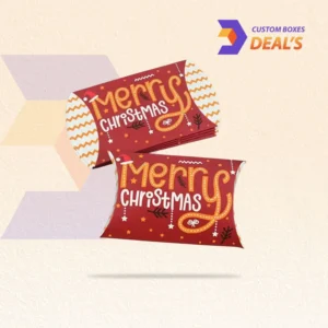 Custom Christmas pillow boxes designed for festive gifts, favors, and holiday product packaging