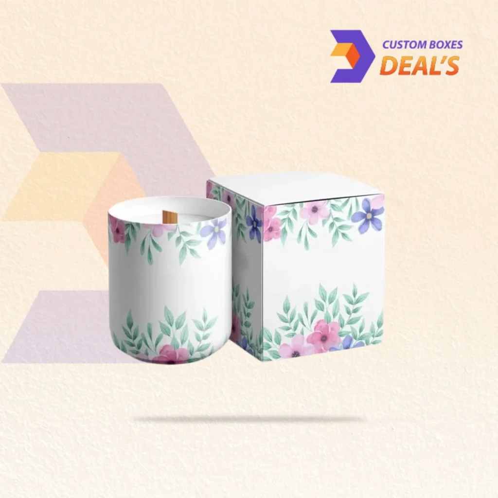 Custom-printed cube candle packaging featuring branded artwork for retail presentation