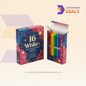 Branded packaging boxes for 16 Wishes jar candles with custom sizes and colorful graphics