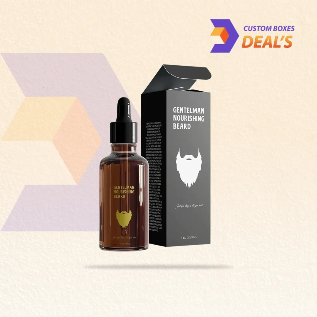 Custom printed beard oil boxes with logo branding for professional grooming products