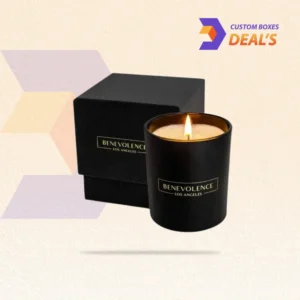 Branded black pillar candle packaging for wholesale collections and gift displays