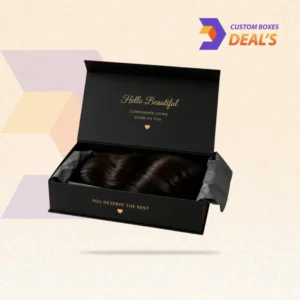 Private label black wig piece boxes for premium wigs, hairpieces, and beauty product packaging