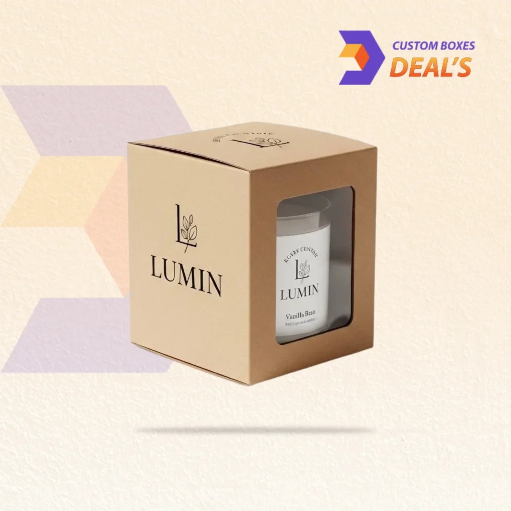 Printed candle packaging boxes with die-cut window panels for displaying jar candles