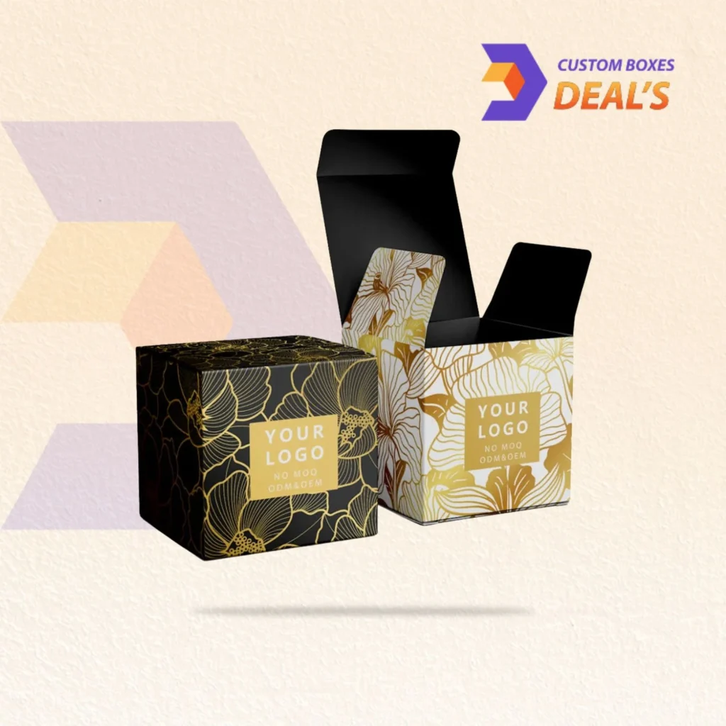 Custom printed candle packaging boxes with branded graphics for retail-ready presentation