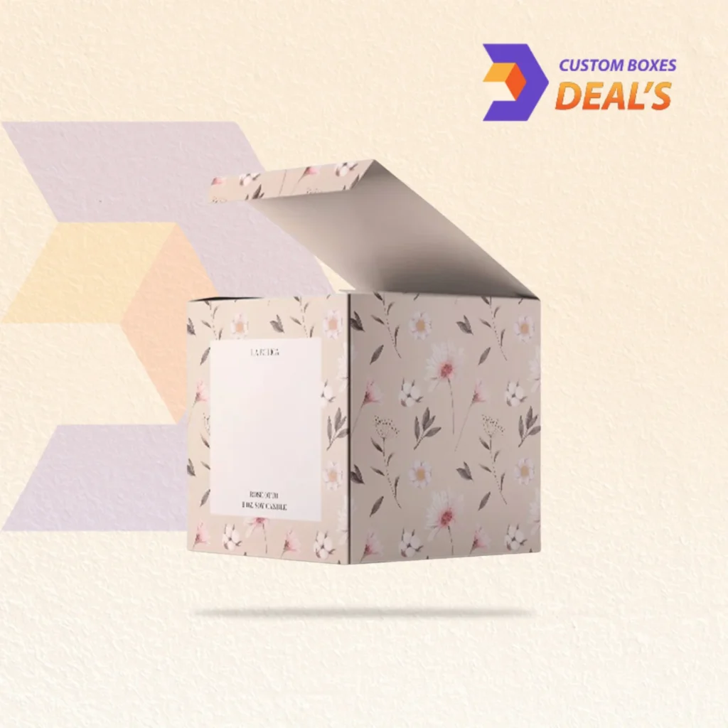 Folding cardstock packaging boxes designed to protect and present glass candle jars