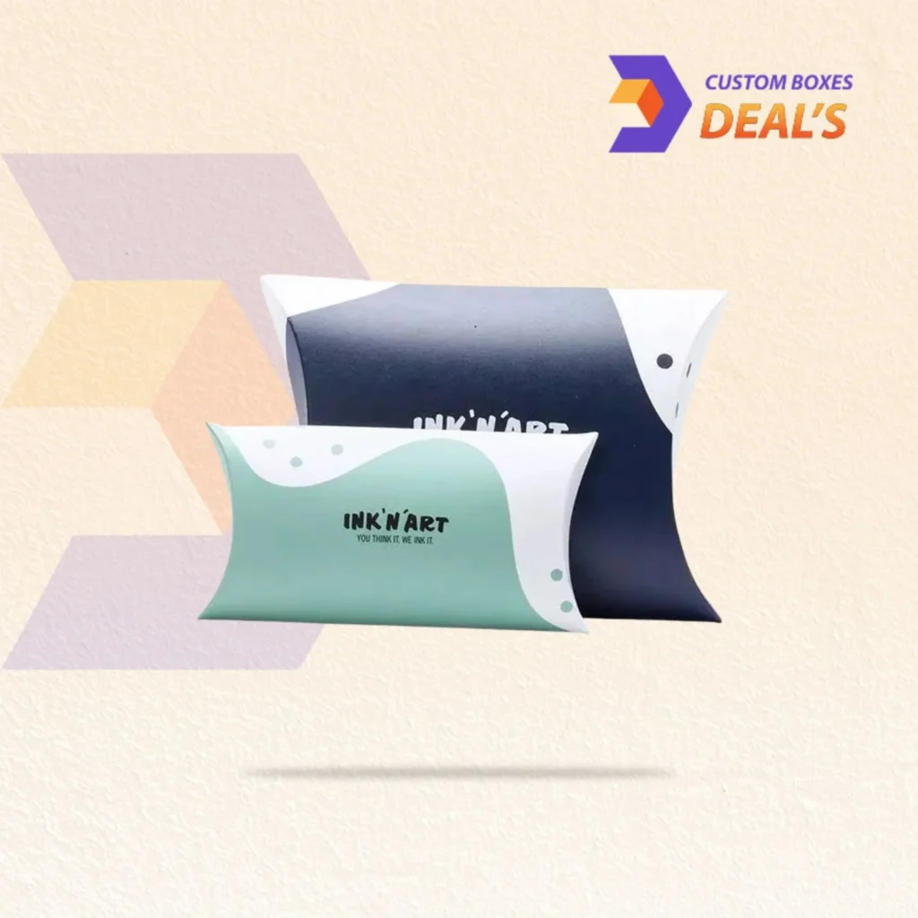 Personalized cardstock pillow boxes with branded designs for retail products and special events