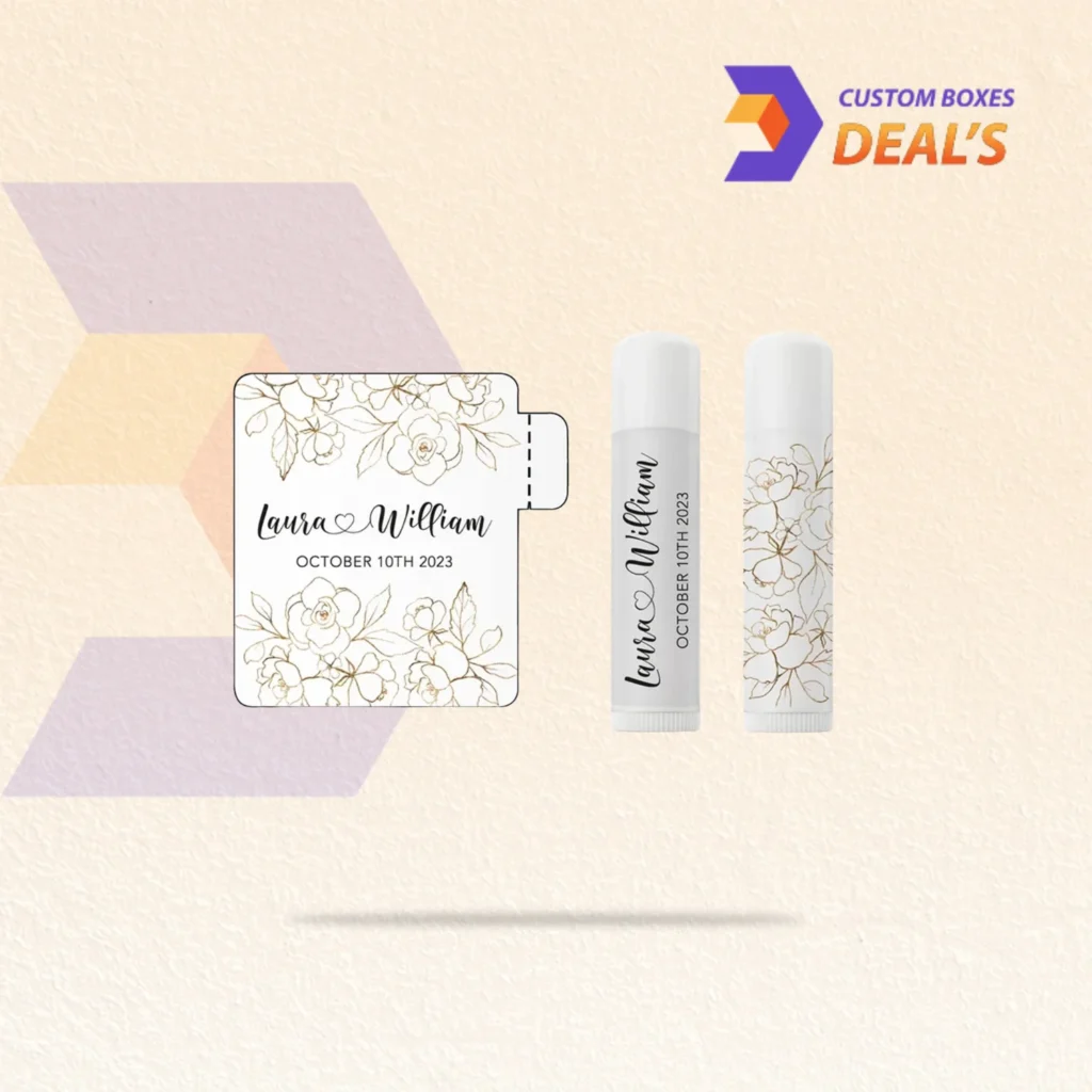 Personalized lip balm labels with logo, product name, and flavor details