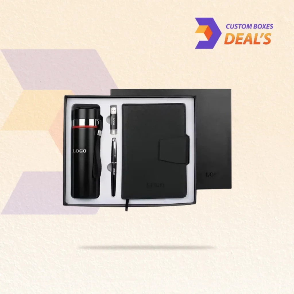 Custom corporate gift boxes with professional designs for business gifts and branded packaging.