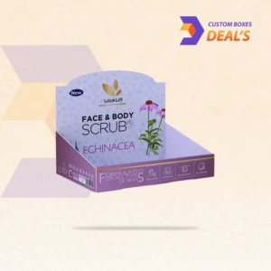 Branded cardboard counter display for product presentation.