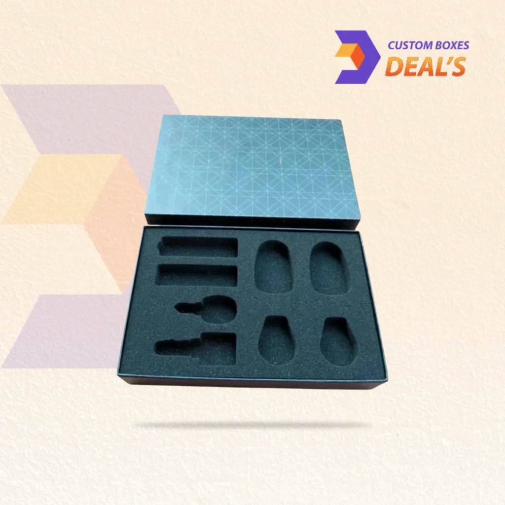 Custom packaging foam inserts with fitted compartments for delicate products