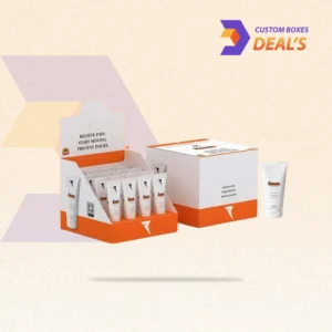 Custom flat tuck display boxes for retail products.