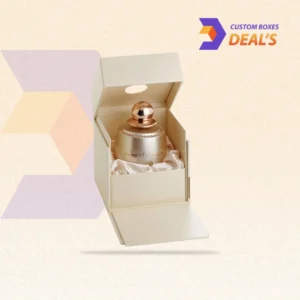 Folding perfume bottle box with branded printing for secure fragrance presentation and retail display.