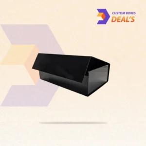 Custom glossy black gift boxes with a sleek finish for luxury gifts and premium product packaging.