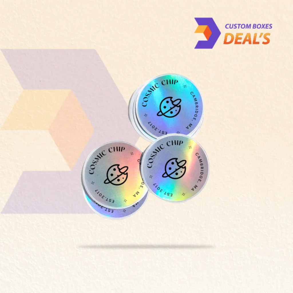 Custom hologram stickers with reflective effects for branding, authentication, and decoration