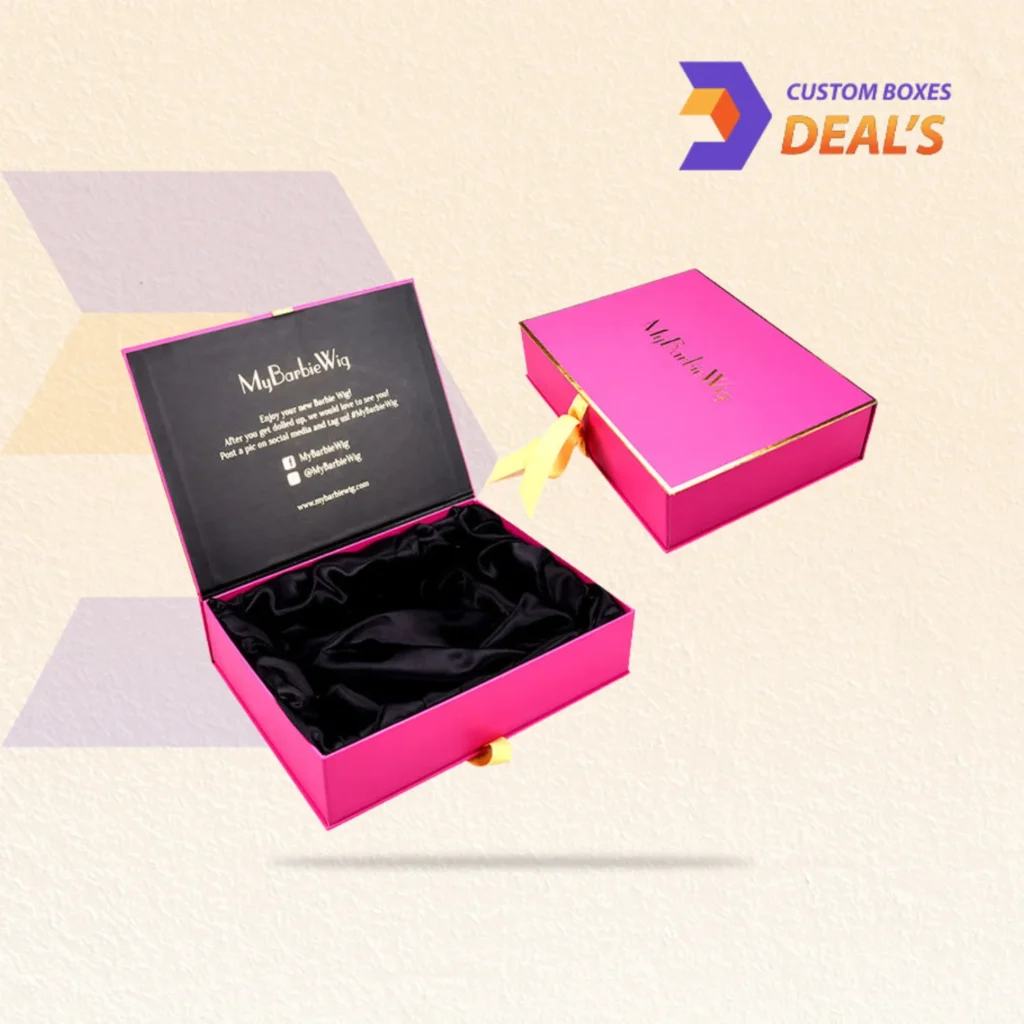 Luxury hair extension boxes with custom logo and decorative bow for elegant product presentation
