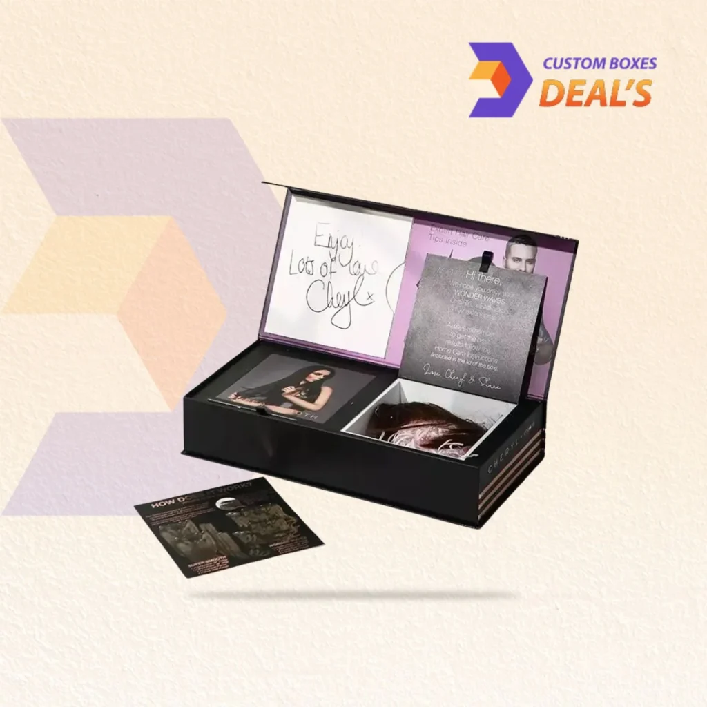 Custom luxury hair boxes with elegant branding for wigs and hair extension products