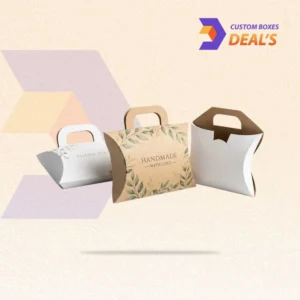 Custom pillow boxes with handle for convenient retail, gift, and product packaging
