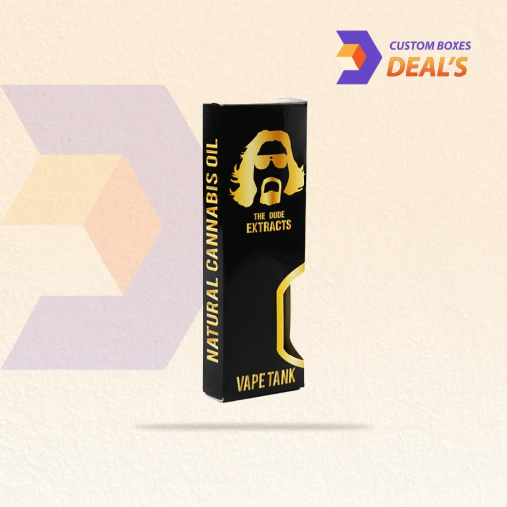 Open empty vape cartridge box with a protective insert and custom printed branding