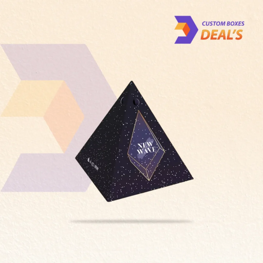 Custom pyramid gift boxes with unique shapes and elegant designs for premium gift packaging.