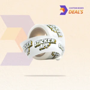 Personalized sticker rolls featuring custom shapes, colors, and business artwork