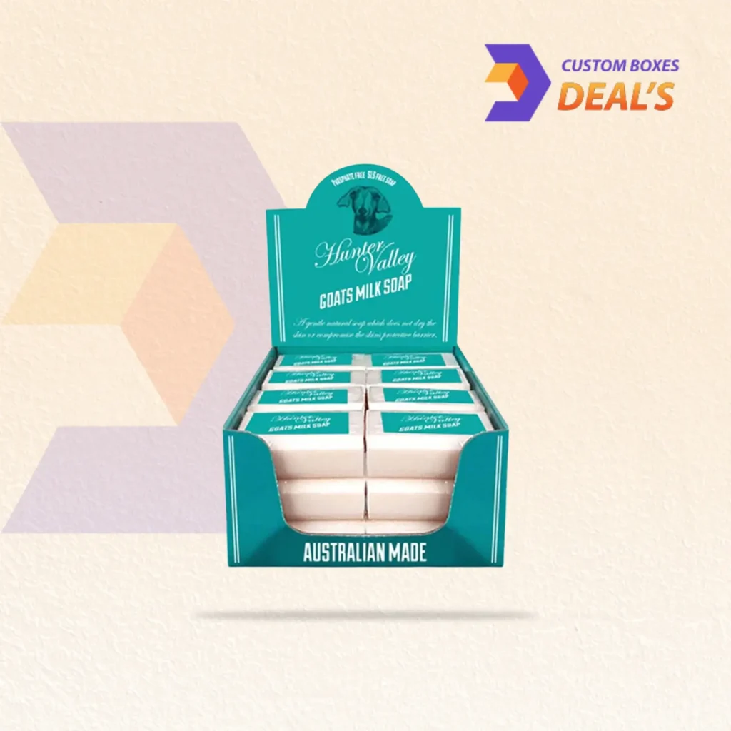 Custom teal soap boxes with elegant designs and durable packaging to enhance soap product presentation.