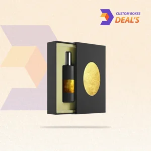 Tray and sleeve perfume box with a slide-out design for secure fragrance bottle presentation and retail display.
