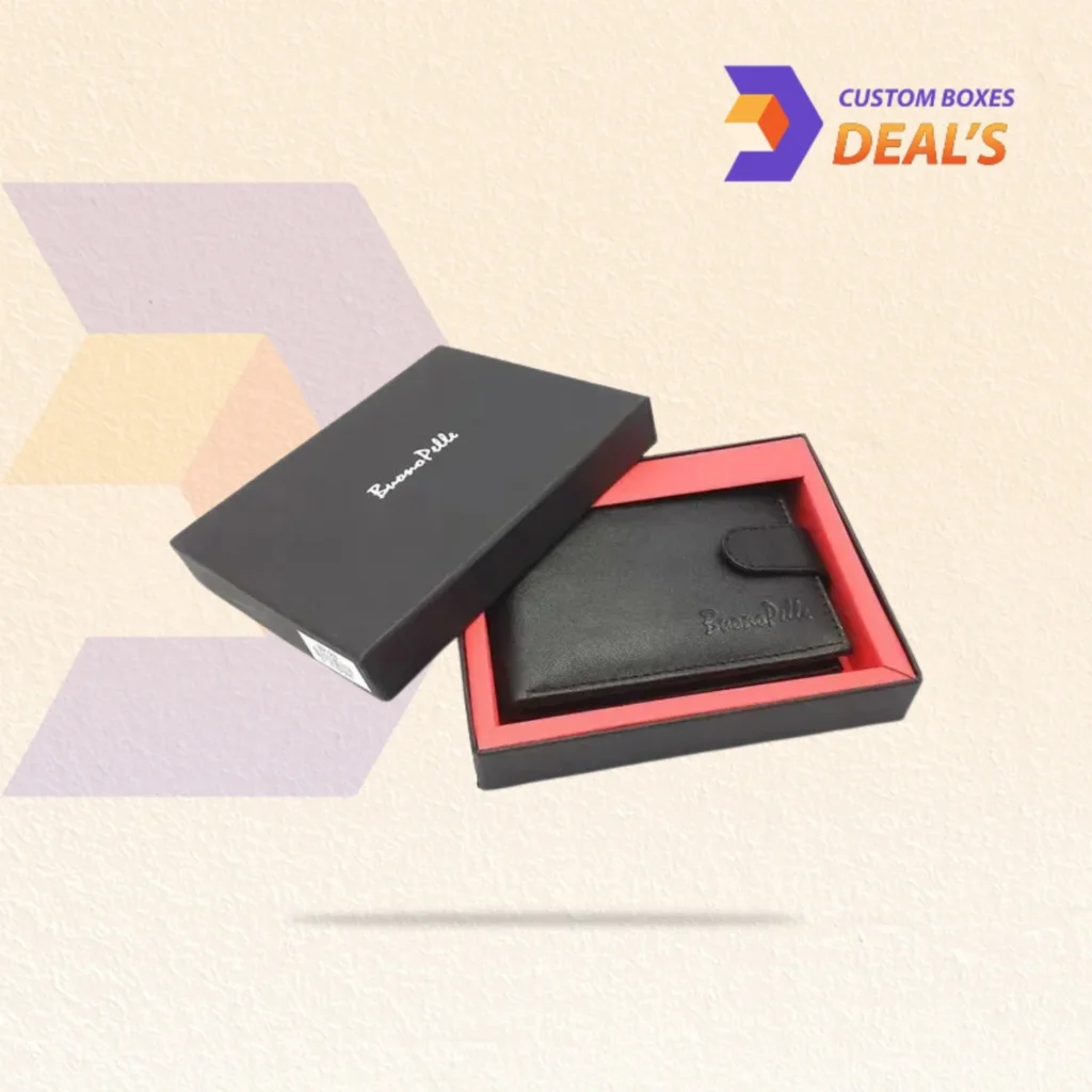 Custom two piece wallet boxes designed for stylish presentation and secure packaging.
