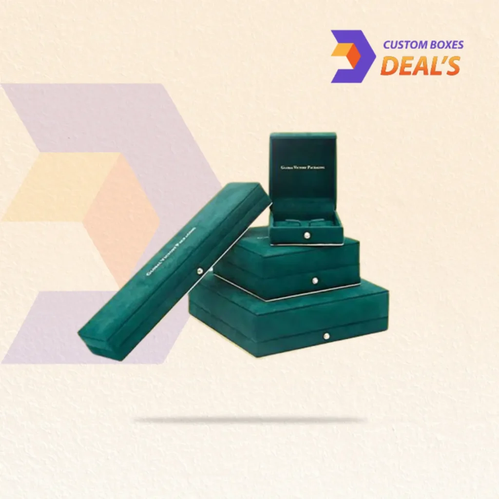 Luxury velvet jewelry packaging boxes with soft inserts and logo printing