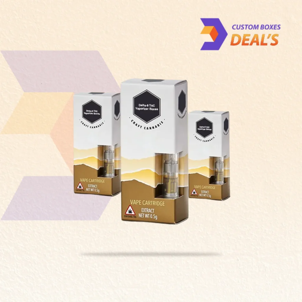 Premium Delta 8 vape cartridge box featuring durable construction and a fitted holder