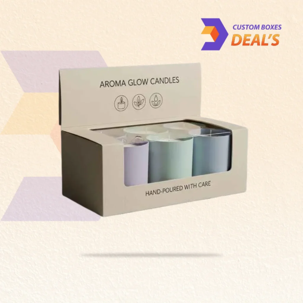 Branded candle display boxes for presentation.